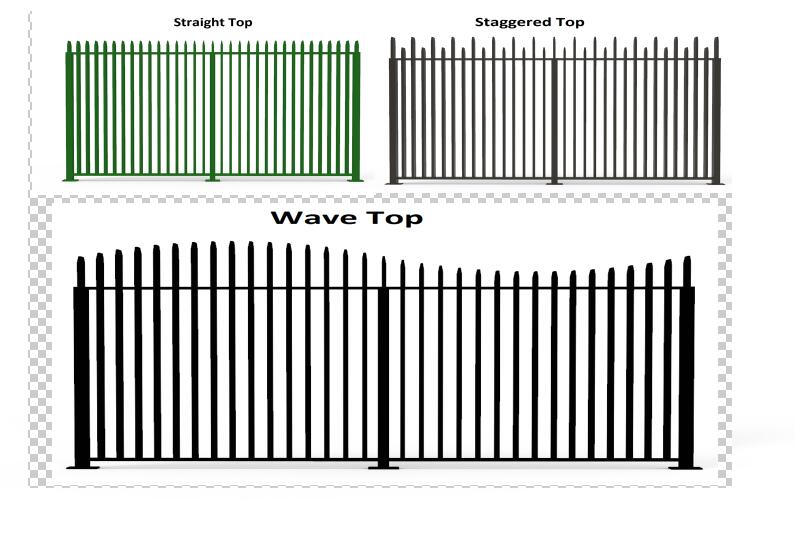 three types drawing of steel picket fence in USA