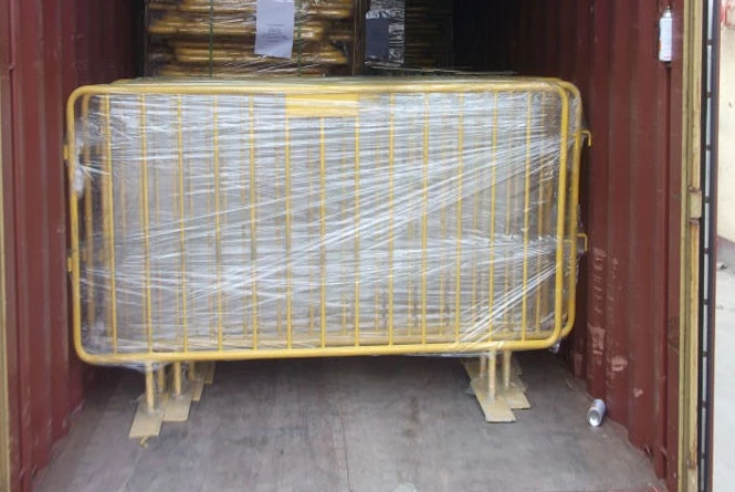 crowd ocntrol barrier loaded into container
