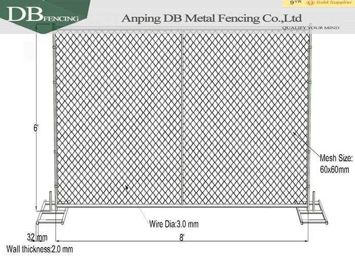 High quality galvanized chain wire portable temporary construction fence from china manufacture