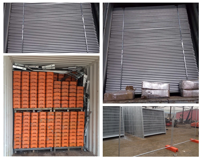 Temporary fence panel, 

feet, brace and 

clips loaded in container