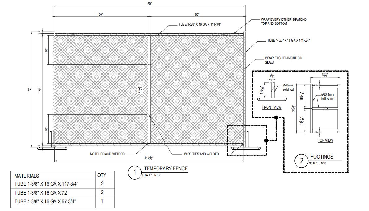 6ft x 10ft temporary chain link fence drawing