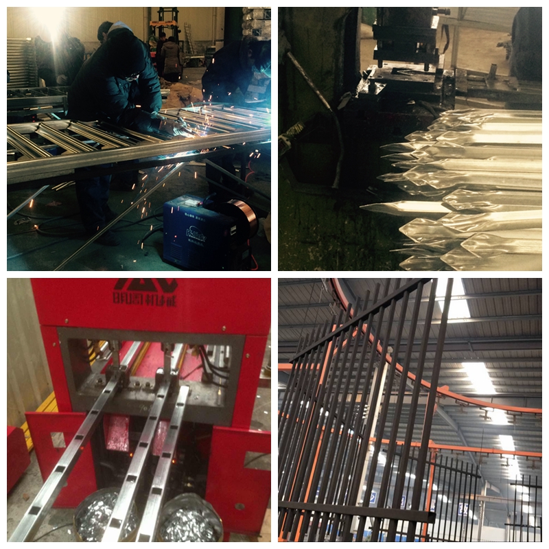 steel picket fence welding, punching hole and powder coated processing