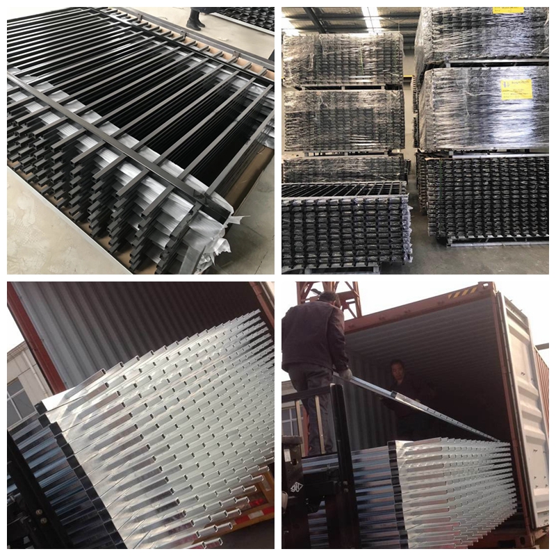steel picket fence packed in steel pallet and load in container