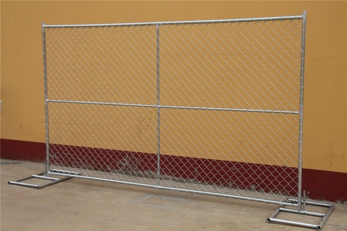 temporary chain link fence installed with stands 